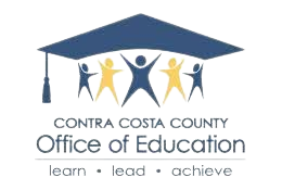 Logo for Contra Costa Office of Education, 5 children holding up a graduation cap