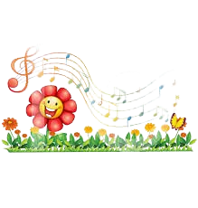 Spring Flowers with colorful music notes and staff