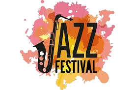 splatter paint with Jazz Festival in Black- the J is made with a sax