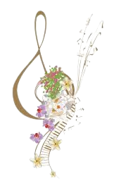 Golden Treble Clef with flowers and music notes