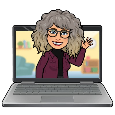 bitmoji of Makaela Huntsinger popping out of a laptop