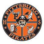 Crest for Pittsburg High School with Pirate in middle, multiple program images around