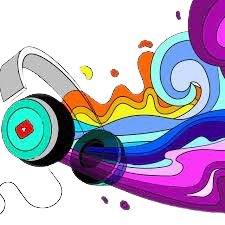 Image: Headphones with colorful Music streaming out