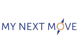 Logo for My Next Move website: Title with a compass for the O in Move